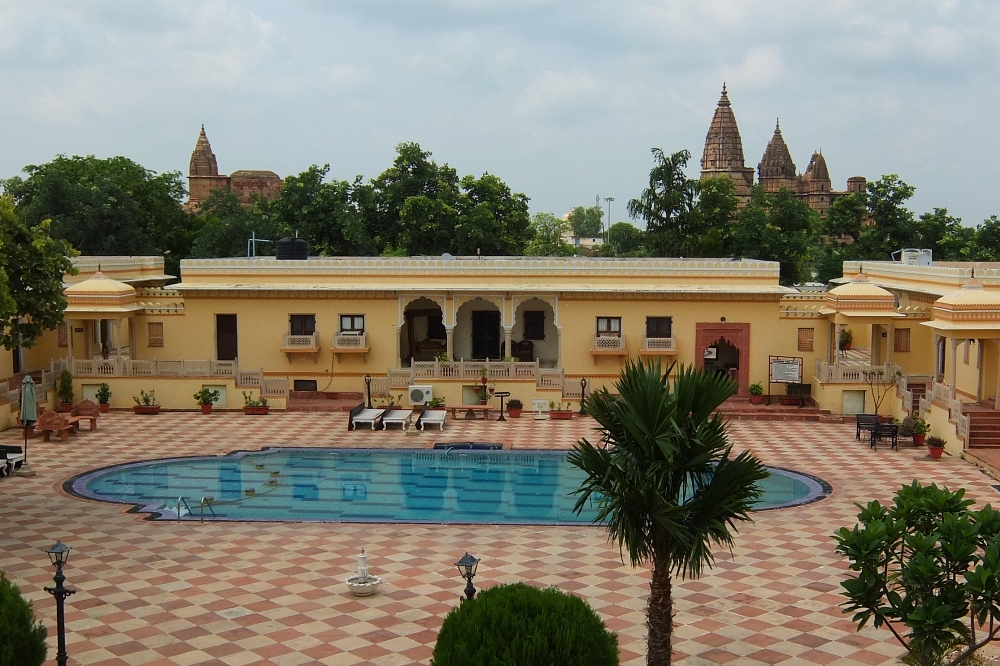 Temples as seen from the Swimming Pool Area of Amar Mahal Hotel in Orchha