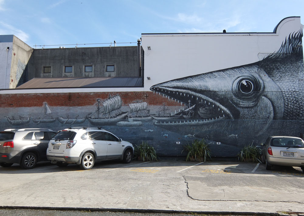 Dunedin Street Art Trail - New Zealand - Phlegm - Fish