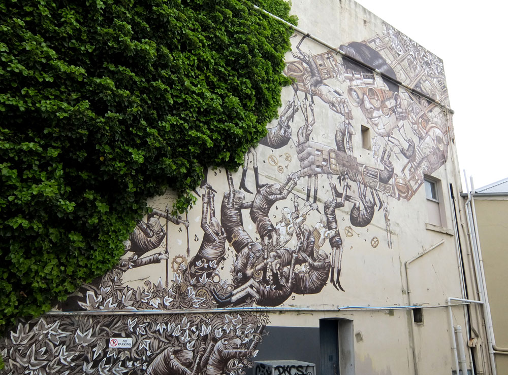 Dunedin Street Art Trail - New Zealand - Phelgm and Pizel Pancho in Stafford Street